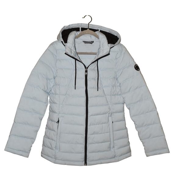 NAUTICA $149 Light Blue Hooded Quilted Puffer Jacket Full Zip Medium - Picture 1 of 5